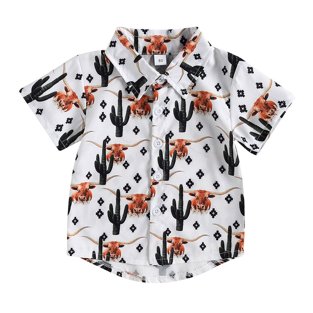 Cattle Cactus Graphic Print Short Sleeve Baby Shirts