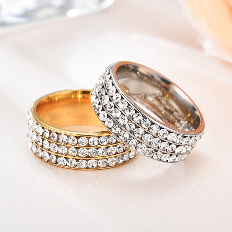 Women's Fashion Stainless Steel Ring with Diamonds