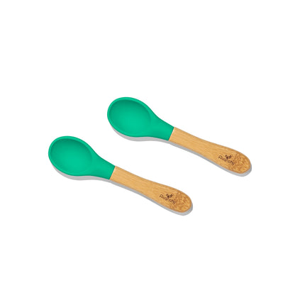 Avanchy Bamboo Baby Spoons - Bamboo and Silicone Baby Spoons - Baby Training Spoons - Soft Tip Baby Spoons - 5.5" L x 1.25" W (Green)