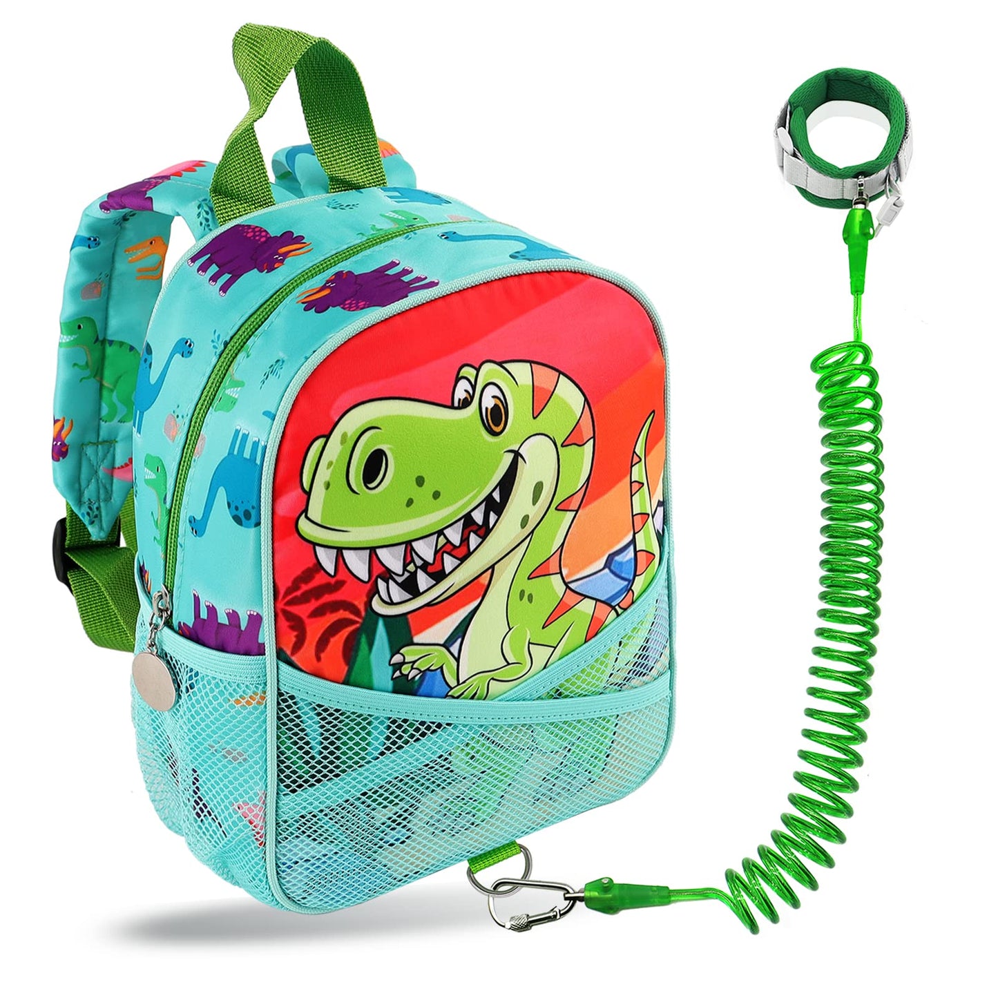 Hooyyene Backpack Leash for Toddlers Dinosaur Kids Backpacks with Anti Lost Wrist Link Children Mini Travel Bag for Baby Boys Girls