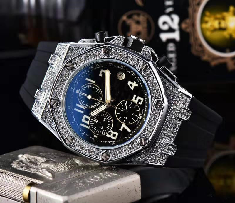 Men's Stylish Waterproof Quartz Watch with Diamonds