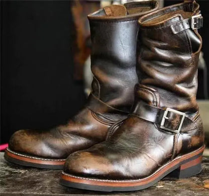 Men's Casual Fashion Mid-Tube Flat-Bottomed Wedge Boots