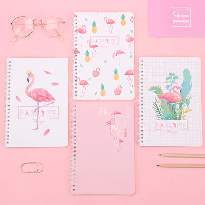 4 Thick A5 Spiral Notebooks with Cute Flamingo Design