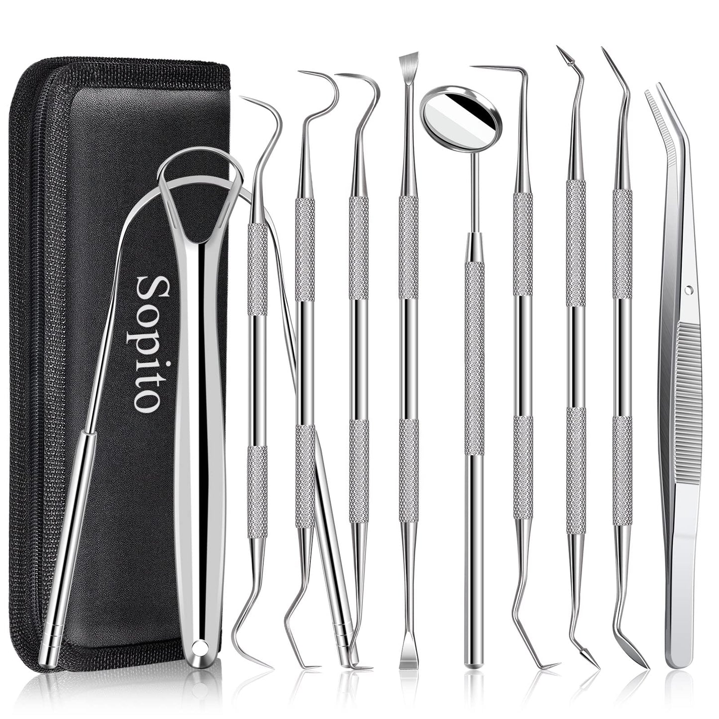 Dental Tools Sopito 11pcs Teeth Cleaning Tools Stainless Steel Dental Scraper Scaler Pick Plaque Remover Set