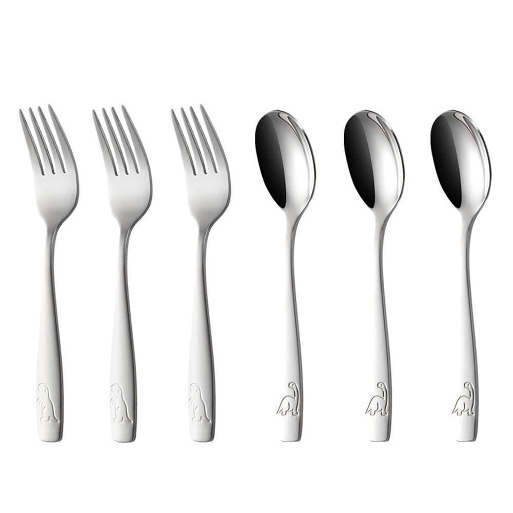 MAIYUANSU Toddler Utensils Spoons Forks Knifes 6 Pieces Stainless Steel Silverware Sets 3 x Forks 3 x Spoons Cutlery Dishwasher Safe