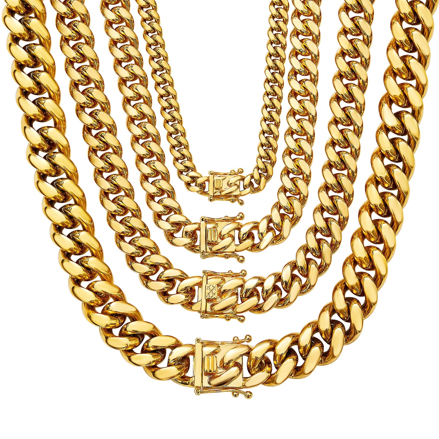 Gold Cuban Link Chain Necklace or Bracelet with Design Box Clasp for Men 18K Gold Stainless Steel Hip Hop Miami Curb Chains(12MM 24")