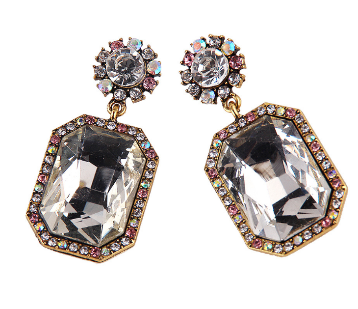 Square Fashionable Earrings with Colorful Diamonds
