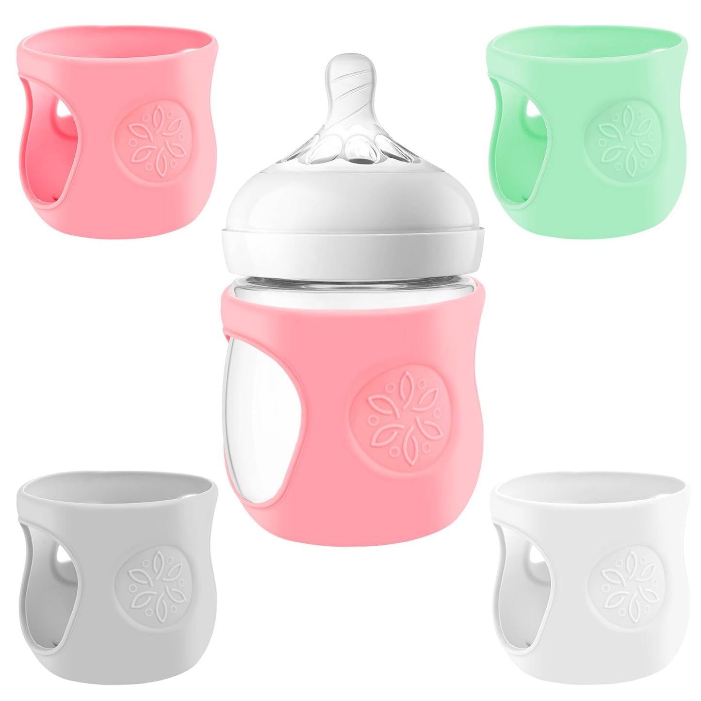 4 Pack Silicone Sleeves for Baby Bottles Protective Glass Baby Bottles Anti Breakage Baby Bottle Cover for 4oz Glass Baby Bottle Food-Grade Silicone