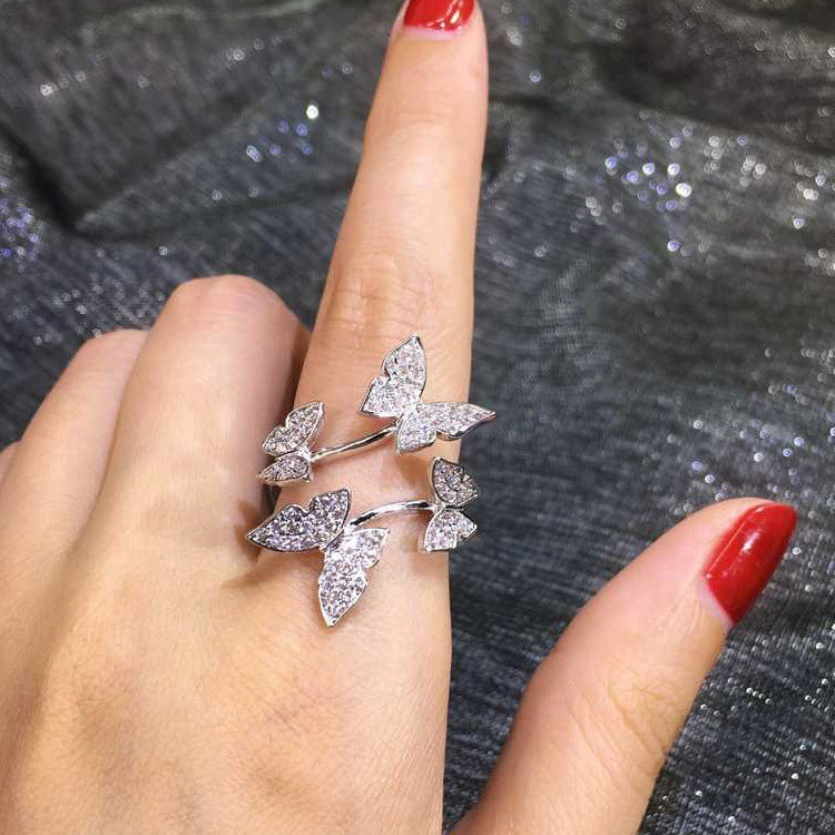 Adjustable Butterfly Ring with Diamonds