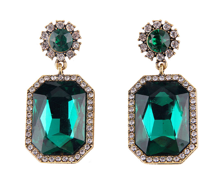 Square Fashionable Earrings with Colorful Diamonds