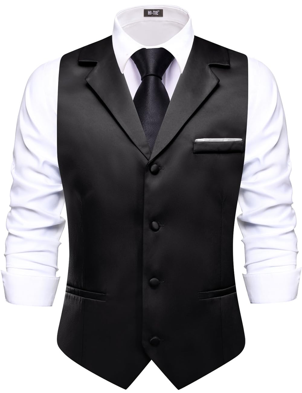 Hi-Tie Mens Solid Formal Vest Business Vest for Men Wedding Mens Notch Lapel Dress Tuxedo Waistcoat PartyBlackSmall