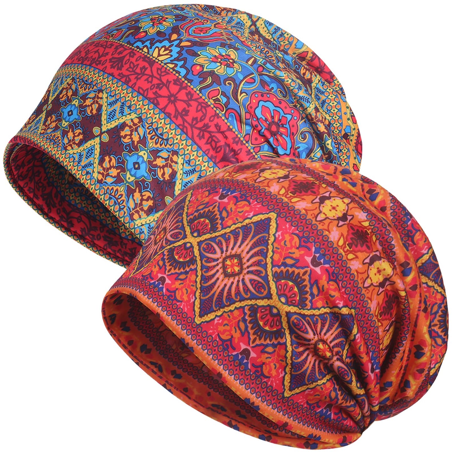 Jemis Skullies Beanies Thin Bonnet Cap Autumn Casual Beanies Hat (2 Pack Blue & Rose Red)