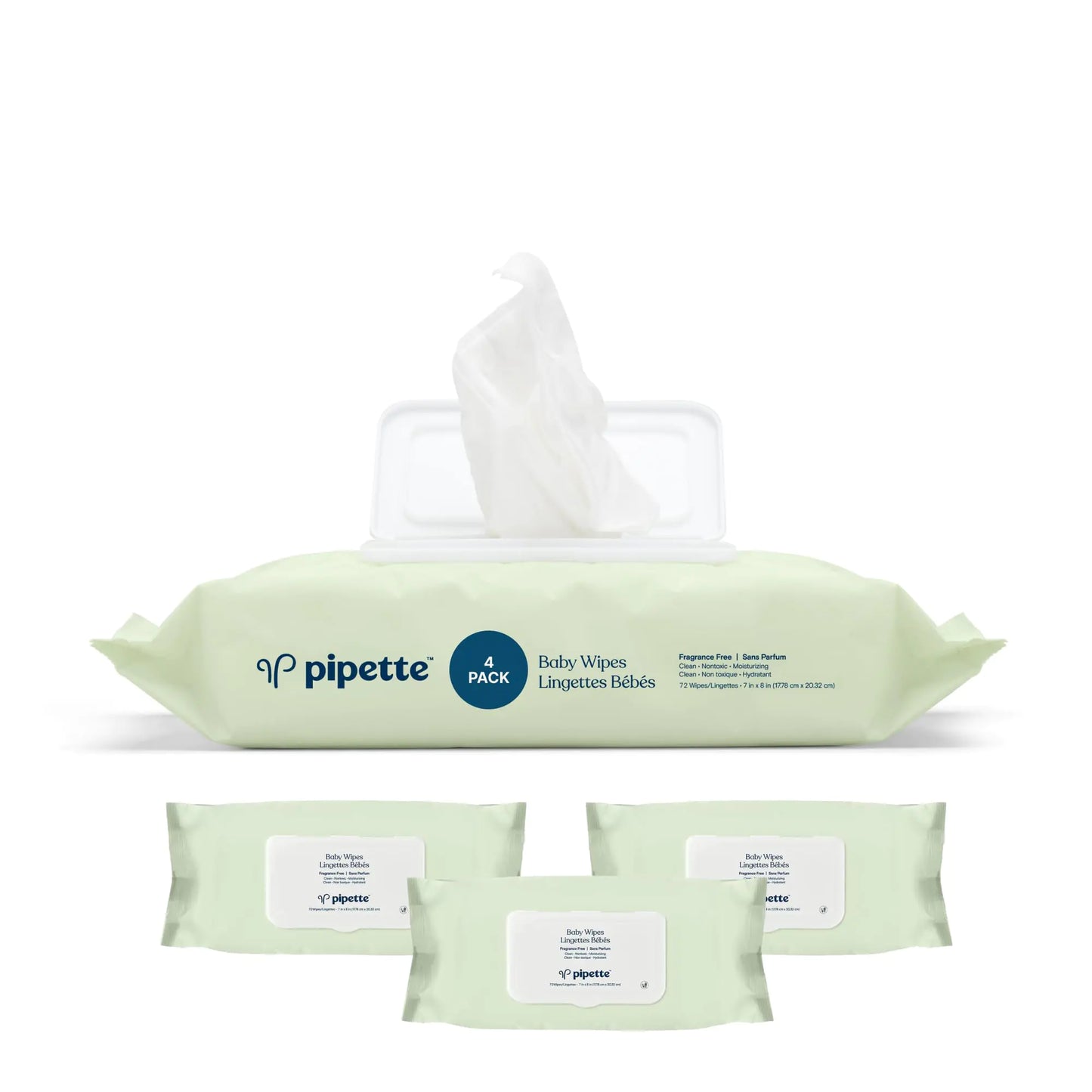Pipette Baby Wipes - 100% Plant-Based Fibers and Plant-Derived Moisturizers Water-Based (Fragrance-Free 288-Count)