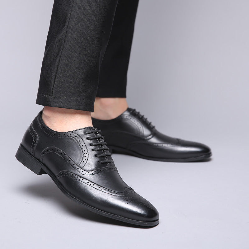 British Block Carved Leather Business Shoes