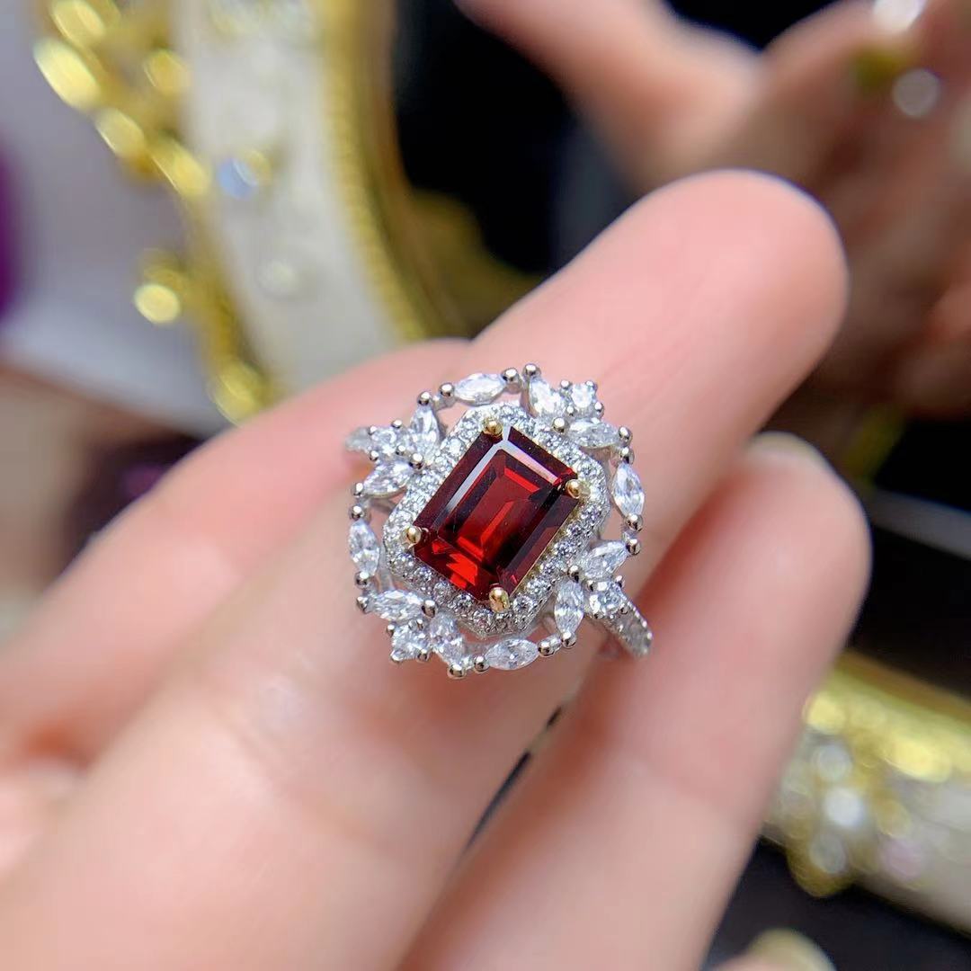 Natural Mozambique Garnet Ring Set with Diamonds