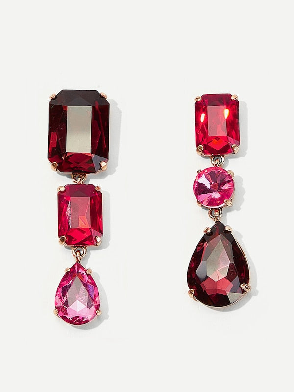 Geometric Alloy Earrings with Diamonds