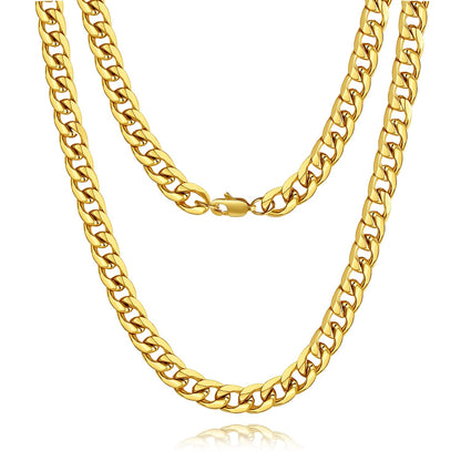 FOSIR Gold Plated Chain for Men 18K Gold Plated Stainless Steel Diamond Cut Cuban link Chain Curb Necklace for Mens and Women (9mm 30 Inches)