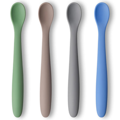 HAKSEN 4PCS Silicone Feeding Spoons Baby Spoons Training Spoons Silicone Baby Utensils Infant Spoons for First Stage Baby and Parents