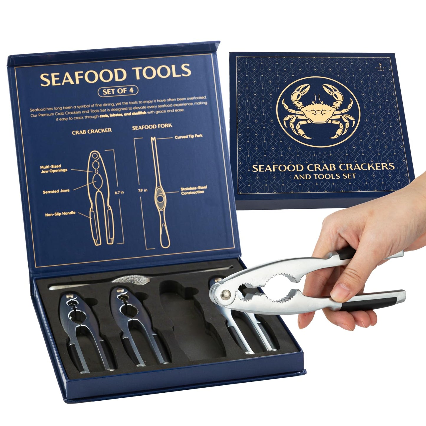 Premium Crab Leg Crackers and Tools Set of 4 Lobster Crackers & Stainless Steel Lobster Picks Crab Crackers and Tools Seafood Tools Set by Smedley & York