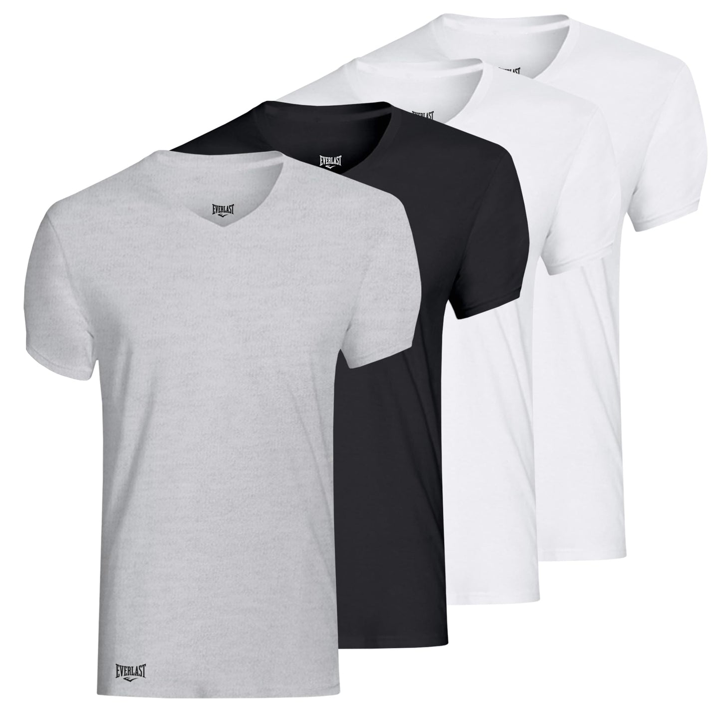 Everlast 4-Pack Mens Essential V-Neck Undershirts – Breathable Tagless Cotton Mens T Shirt (US Alpha Small Regular Regular Grey/White/Black)