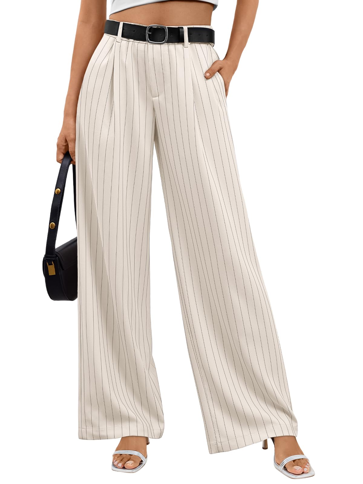 Trendy Queen Womens Wide Leg Dress Work Pants Dressy Trousers Slacks Palazzo Business High Waisted 2024 Apricot 16