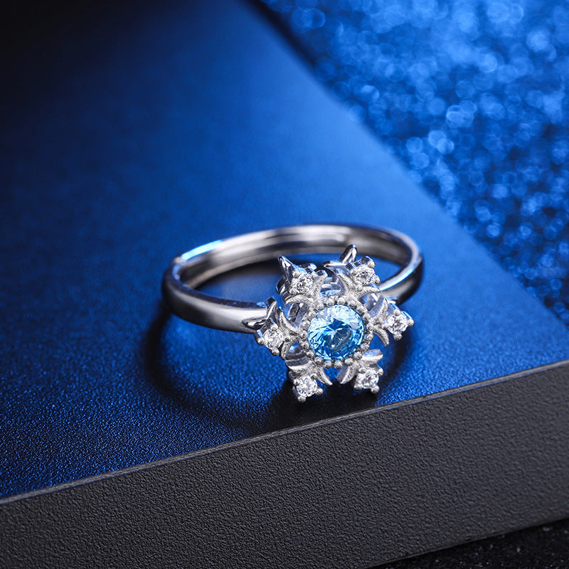 S925 Sterling Silver Retro Diamonds Snowflake Ring