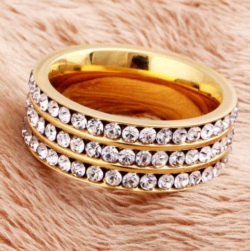 Stainless Steel Women's Fashion Ring with Diamonds