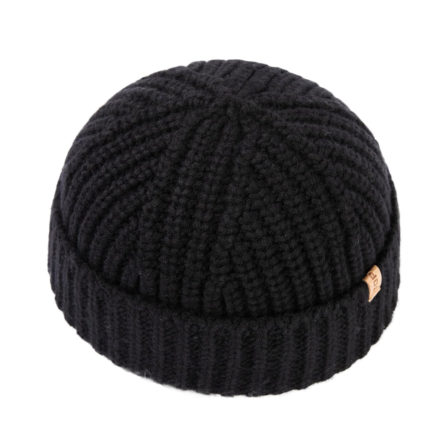 TOP-EX Winter Merino Wool Fisherman Short Beanies Hats for Men Knit Watch Cap Fashion Running Hunting Big Head Black Medium Large M L