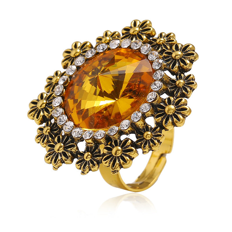 Geometric Adjustable Open Ring with Diamonds