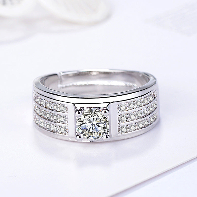 Fashionable Men's Moissanite Ring with Diamonds
