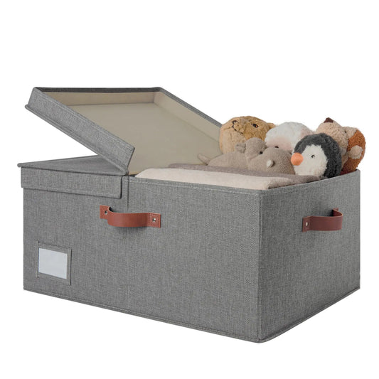 GRANNY SAYS Large Storage Bins with Lids Decorative Storage Boxes Fabric Storage Bins with Double-Open Lid and Divider Collapsible Clothes Storage Bins 63L Linen Sorage for Closet Dark Gray