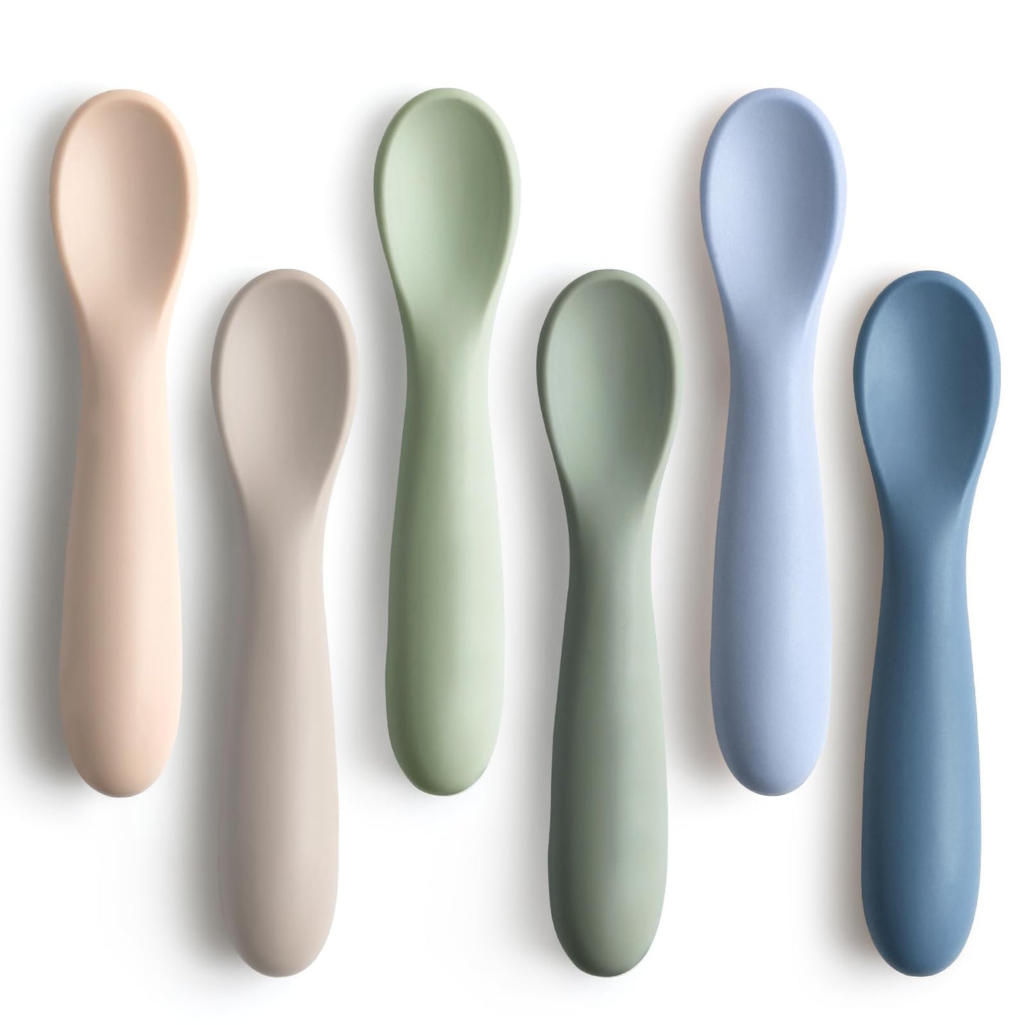 6 Pack Baby Spoons First Stage Spoons Shorter Length for Self Feeding 6+ Months Baby Training Spoons Infant Spoons Food Grade Silicone Dishwasher Safe & Boil-proof