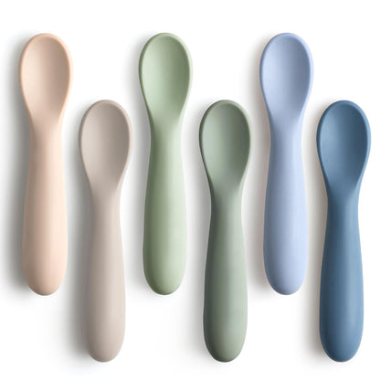 6 Pack Baby Spoons First Stage Spoons Shorter Length for Self Feeding 6+ Months Baby Training Spoons Infant Spoons Food Grade Silicone Dishwasher Safe & Boil-proof