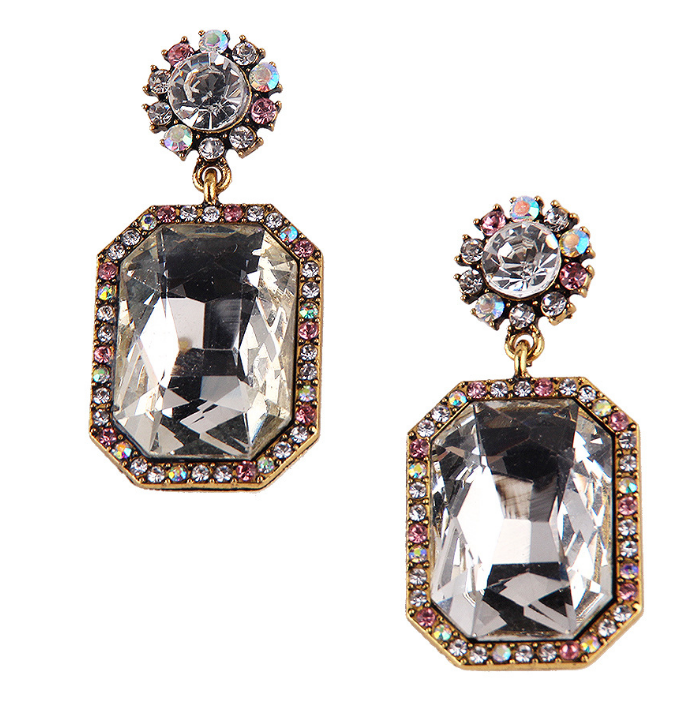Square Fashionable Earrings with Colorful Diamonds