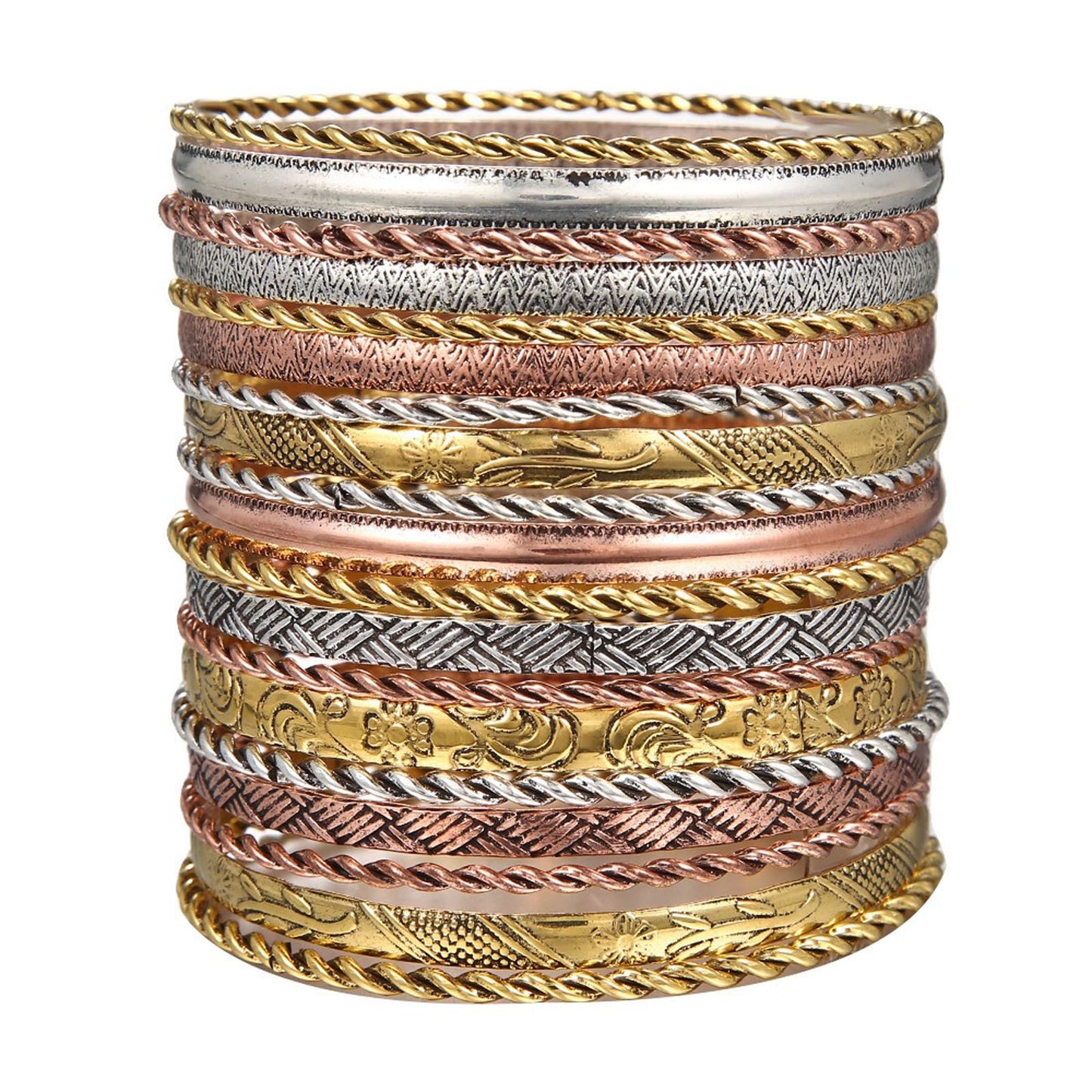 FUNOJOY Gold Bangle Bracelets for Women Multi Layer Stackable Textured Bracelets Boho Jewelrys Set for Women- 16Pcs (Multicolor)