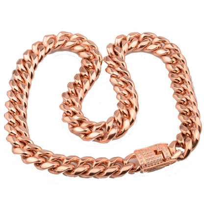 Men's Titanium Steel Necklace in Rose Gold Finish