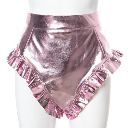 PU Leather Women's Shorts with Wooden Details