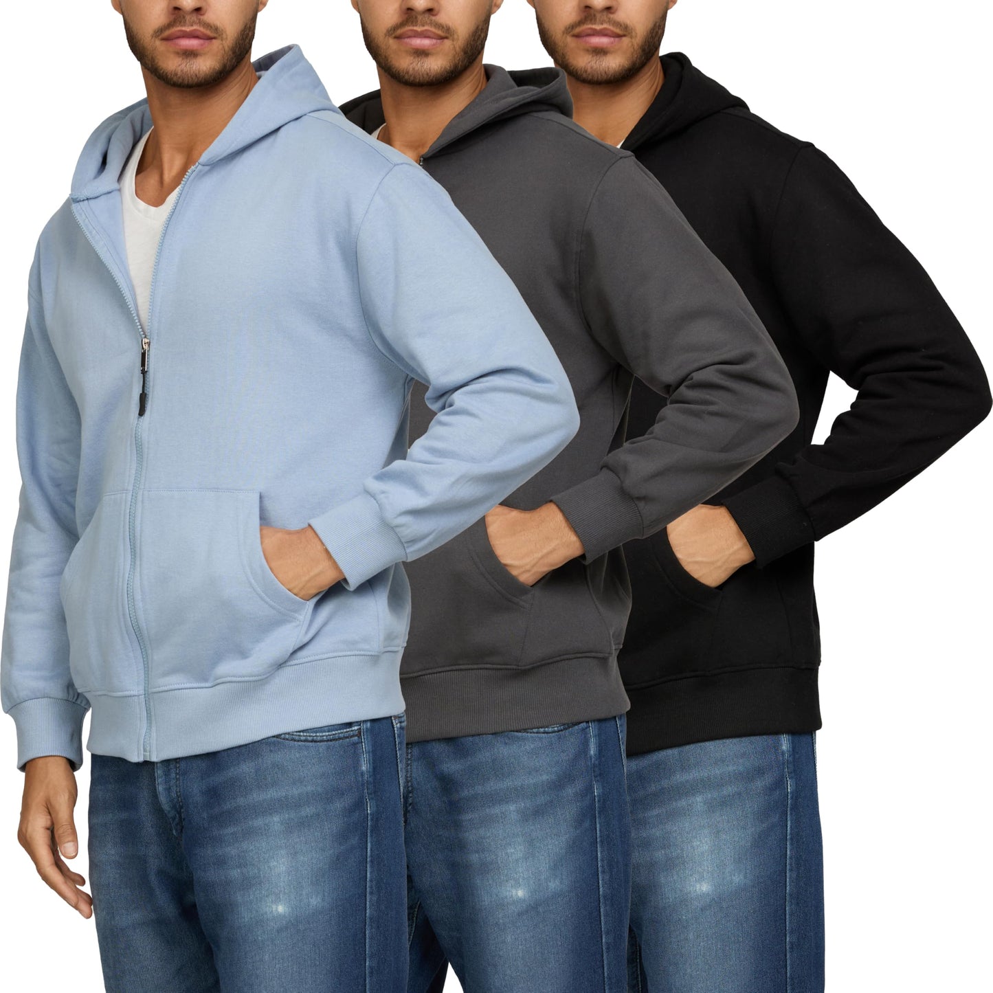 PURE CHAMP 3 pk Cotton Hoodies for Men Full Zip Up Mens Hoodies Fleece long sleeve Active Athletic Workout Sweatshirts for Men S-3XL(Set 4 Size SMALL)