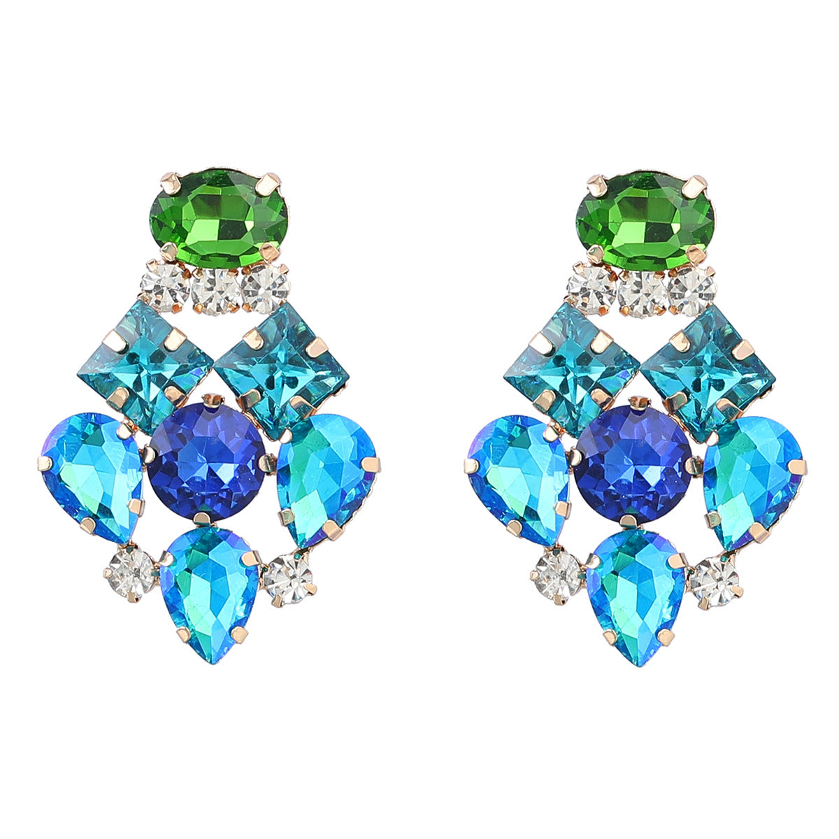 Fashionable Geometric Earrings with Colorful Diamonds