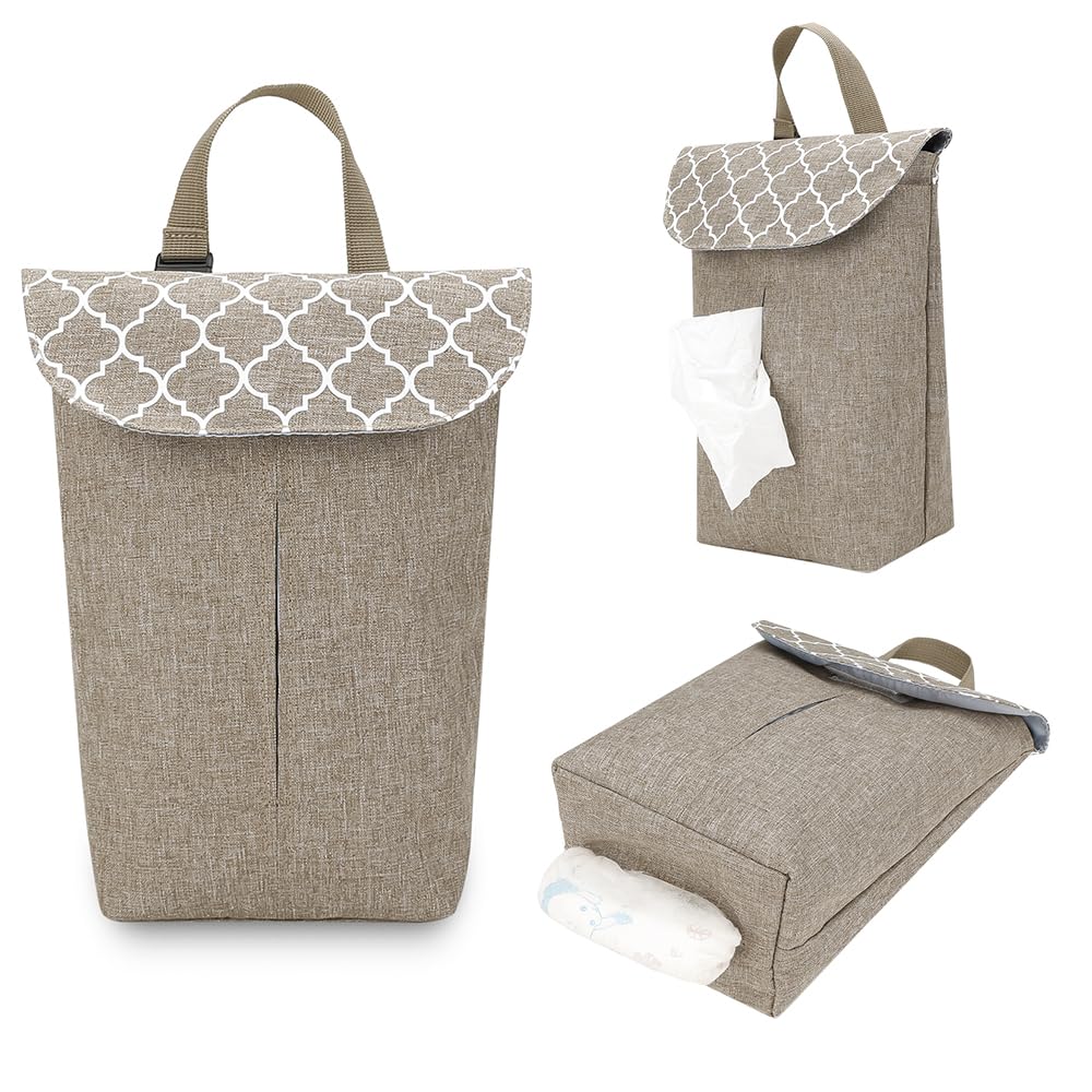MOMIGO Wet Dry Bags for Baby Wipes Diapers - Reusable Washable for Stroller Diapers Toiletries with Wipes and Diapers Drawing Opening (Brown)