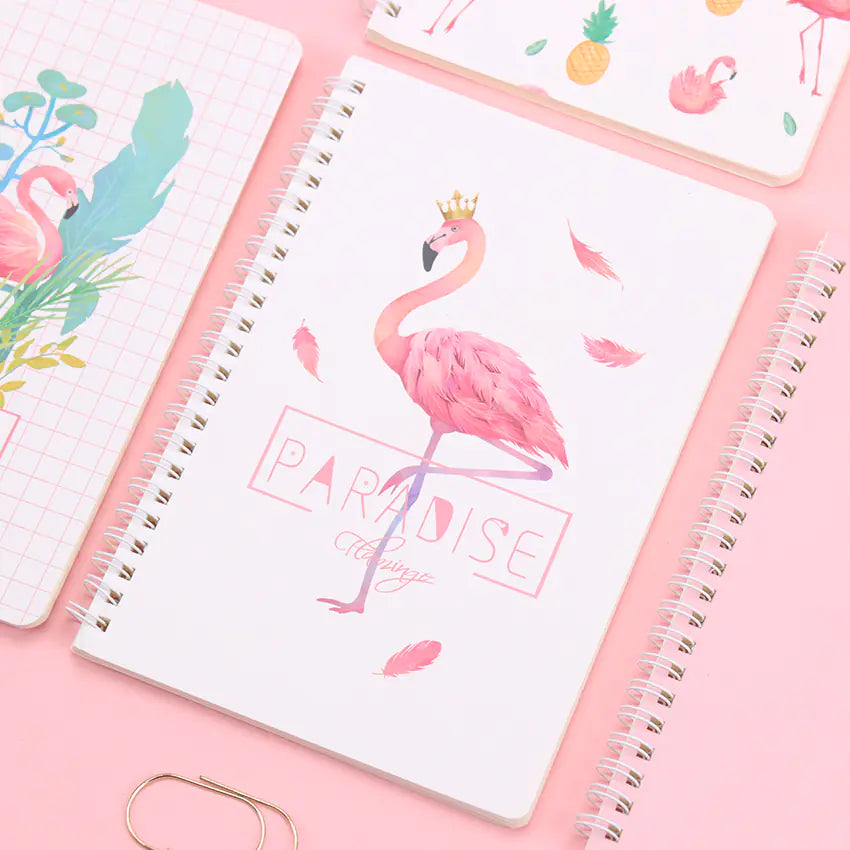 4 Thick A5 Spiral Notebooks with Cute Flamingo Design