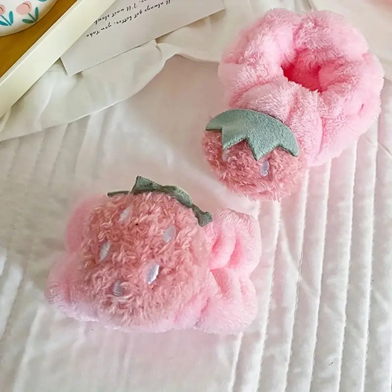 Cute Strawberry Flannel Face Wash Wrist Strap & Guard