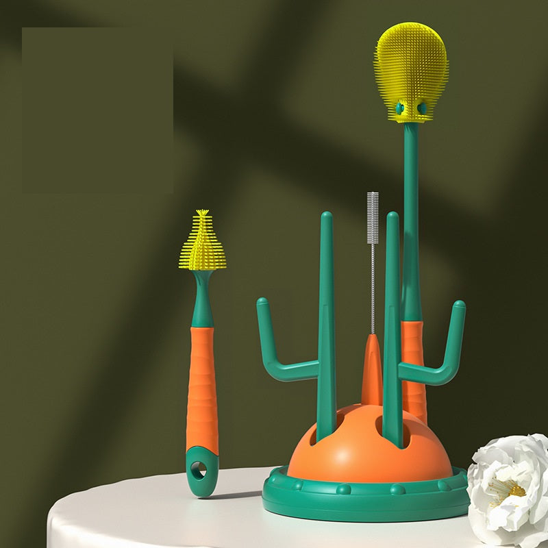 3-in-1 Drain Rack and Brush Set for Baby Bottles