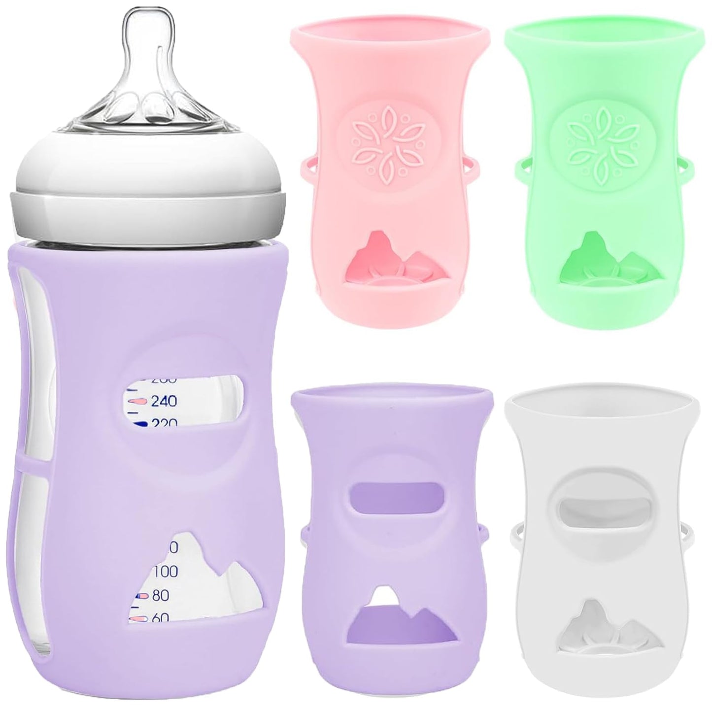 Silicone Sleeves for Avent Natural Baby Bottles Protective Glass Baby Bottles Anti Breakage Baby Bottle Cover Compatible with Philips Avent Glass Baby Bottle Food-Grade Silicone 4 Pack
