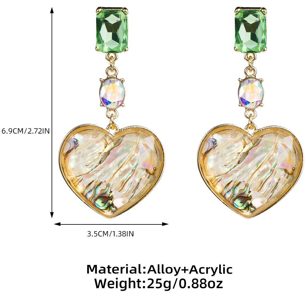 Bohemian Heart-Shaped Acrylic Earrings with Diamonds