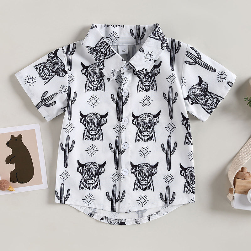 Cattle Cactus Graphic Print Short Sleeve Baby Shirts