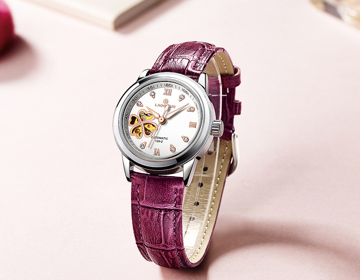 Waterproof Women's Automatic Leather Watch with Diamonds