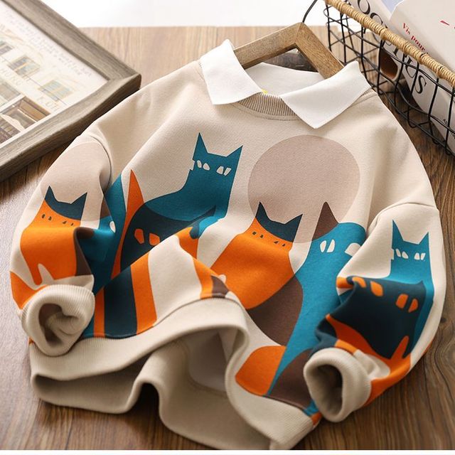 Boys Cartoon Hoodies Long Sleeve Sports Top for Kids