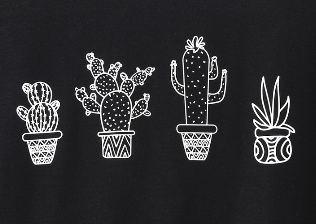 Cactus Print Couple Slim Fit T-Shirts