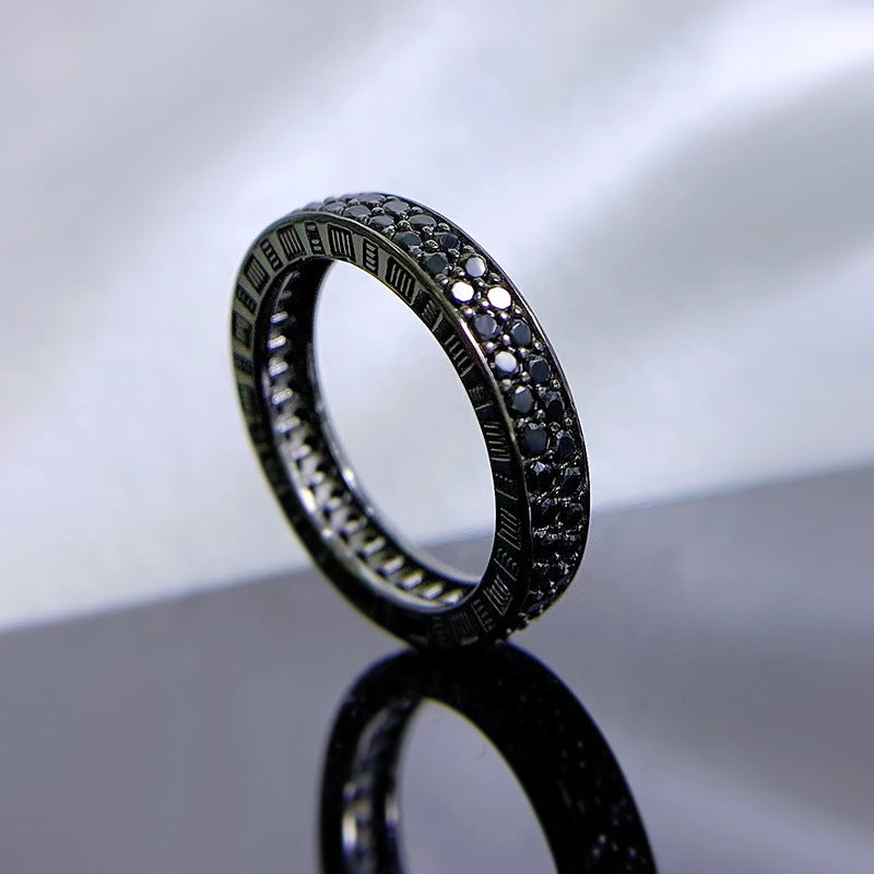 Silver Fashion Stackable Ring with Black Diamonds